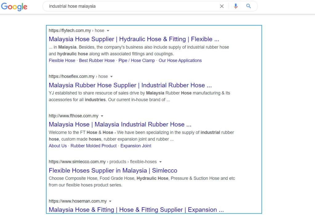 image of google search result for the keywords of industrial hos malaysia