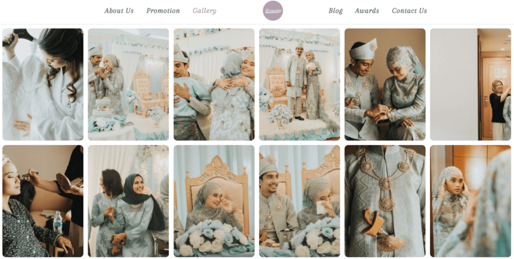 gallery portfolio showcase of momento wedding photography website