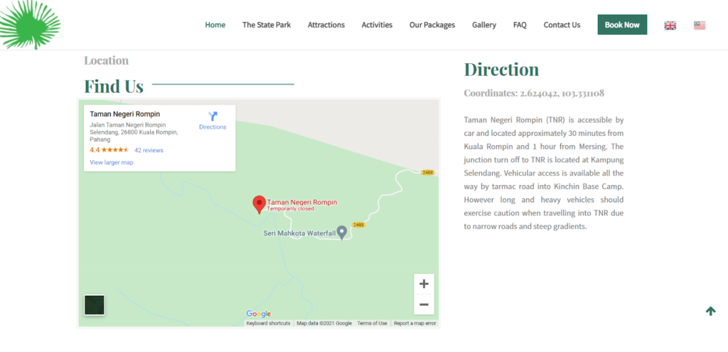 an image of embed google map on rompin park pahang malaysia website