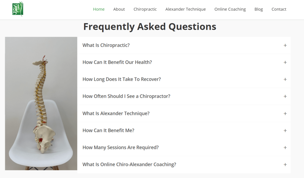 faq shown on sage chiropractic alexender website