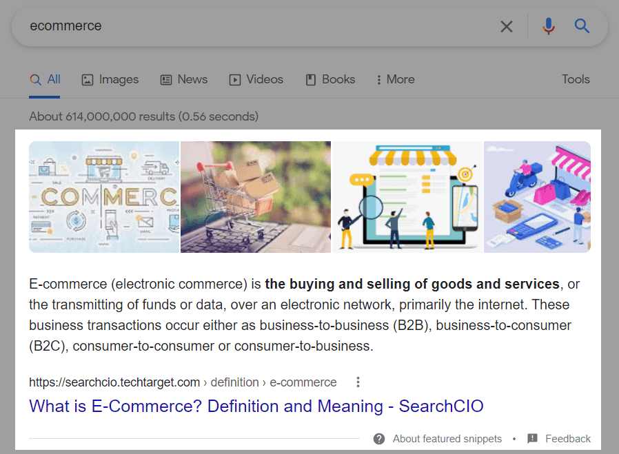 featured snippet of e-comerce