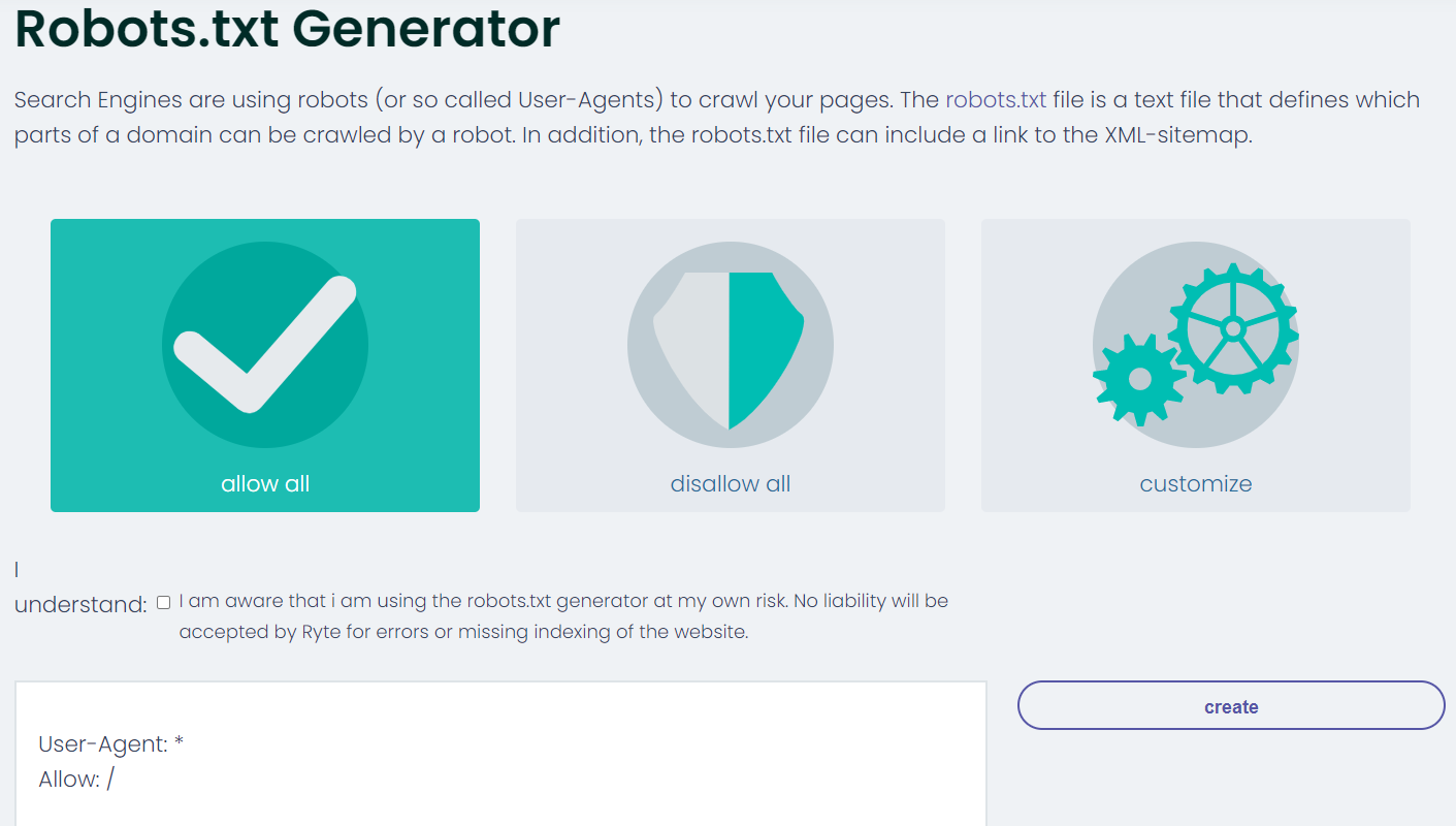 robot txt generator home page