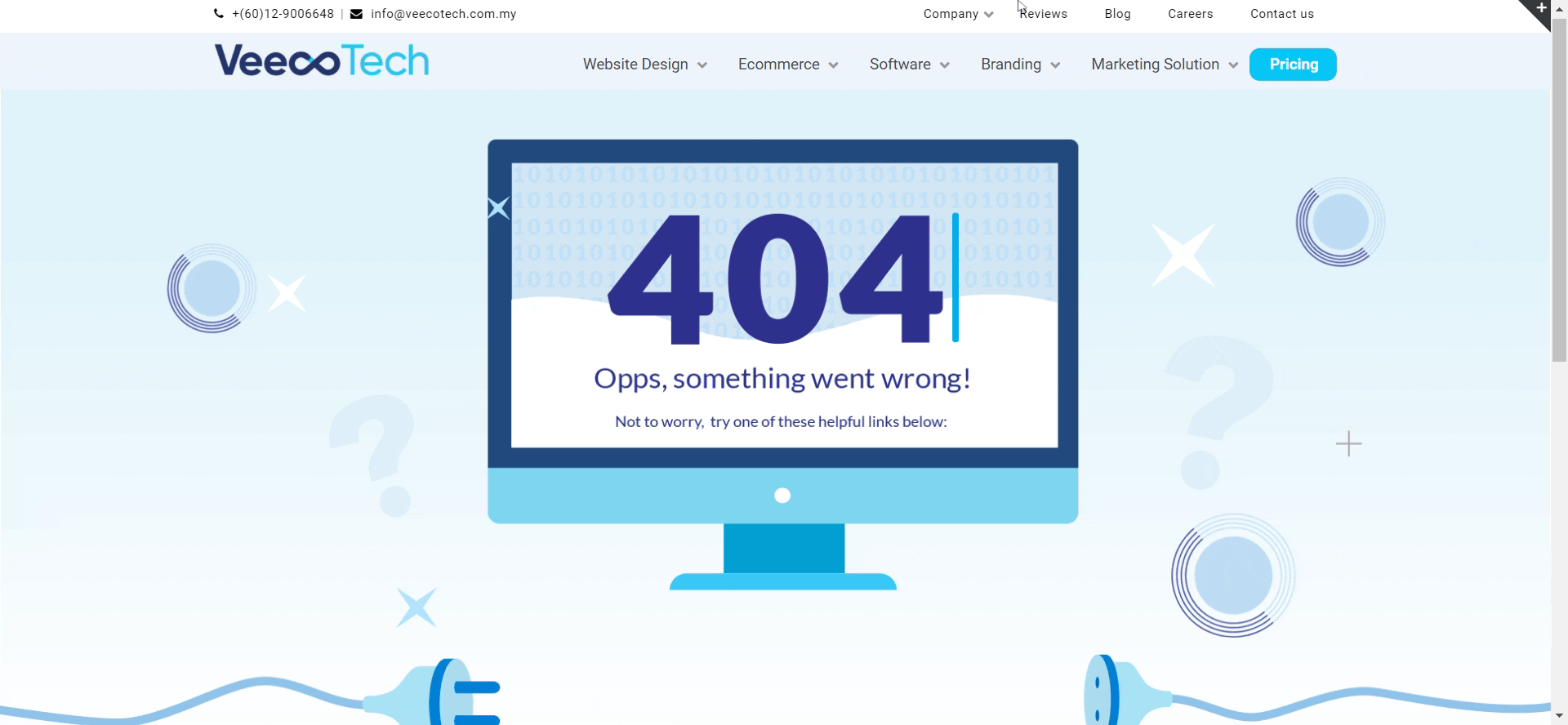 animation of 404 page veecotech
