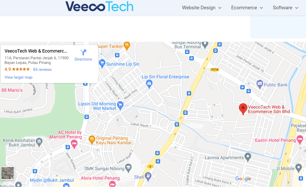 google map on veecotech contact page