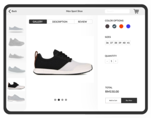 An on demand app interface selling shoes.