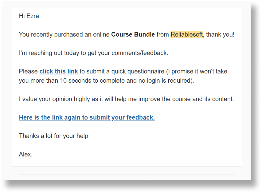 good example of asking review through email