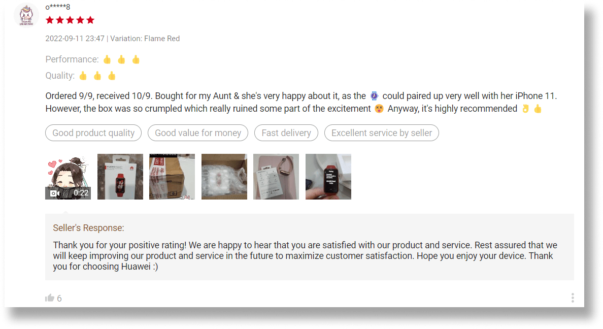 example of review on e-commerce store