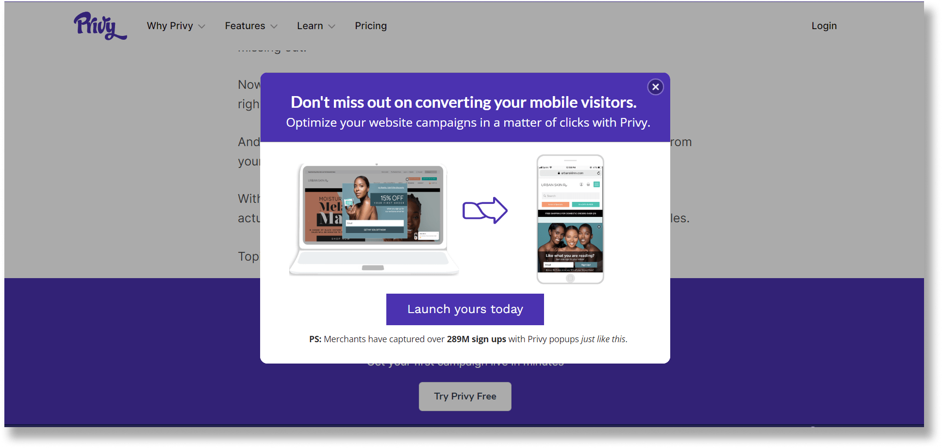 example of exit intent popup