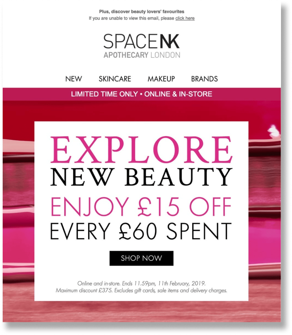 example of promotional email by spacenk