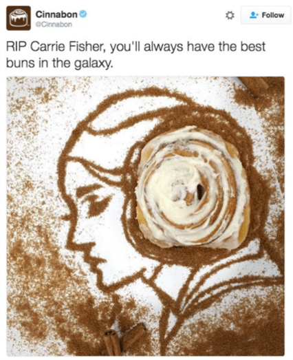 Cinnabon's use of Carrier Fisher's death for branding purposes