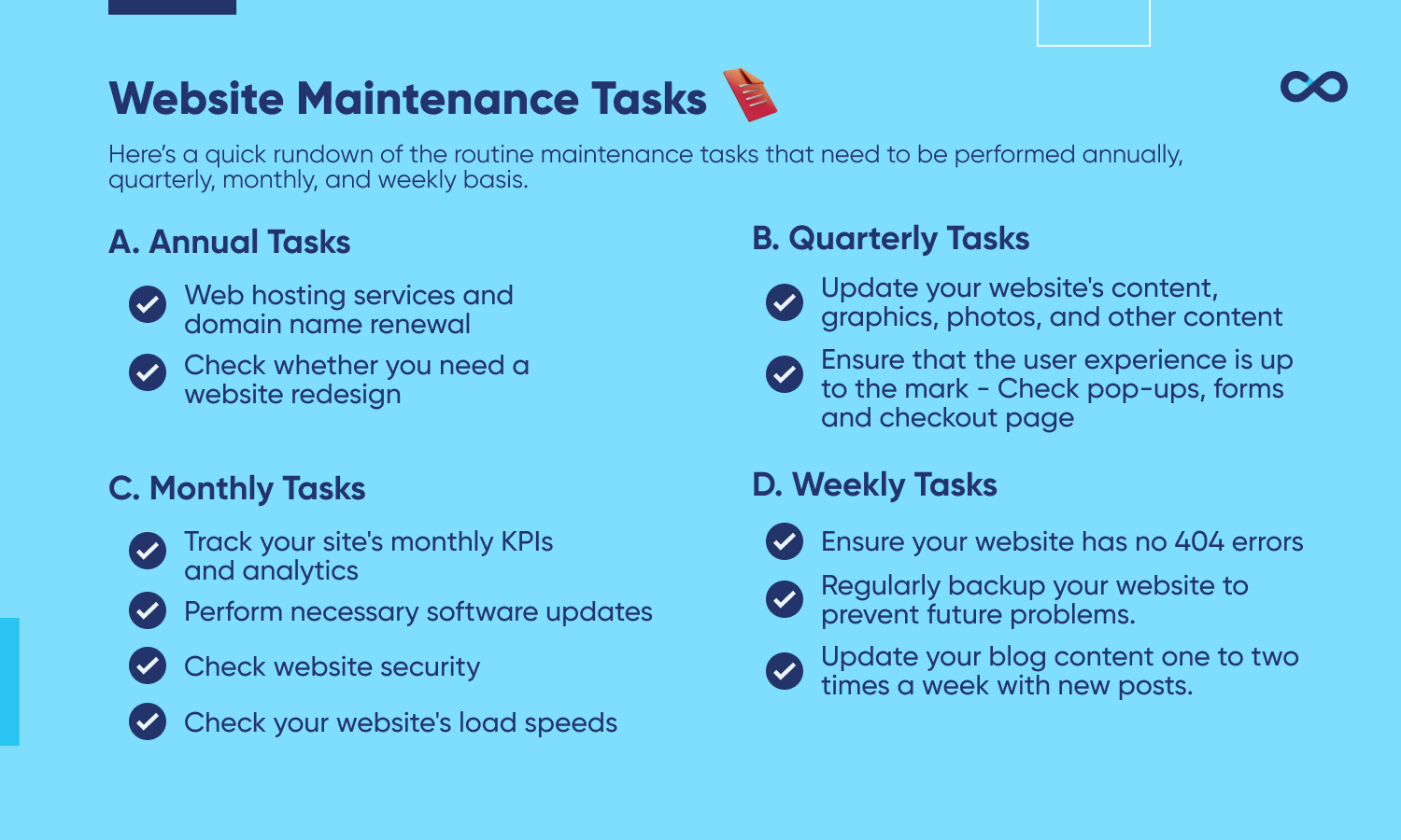 a checklist of website maintenance tasks