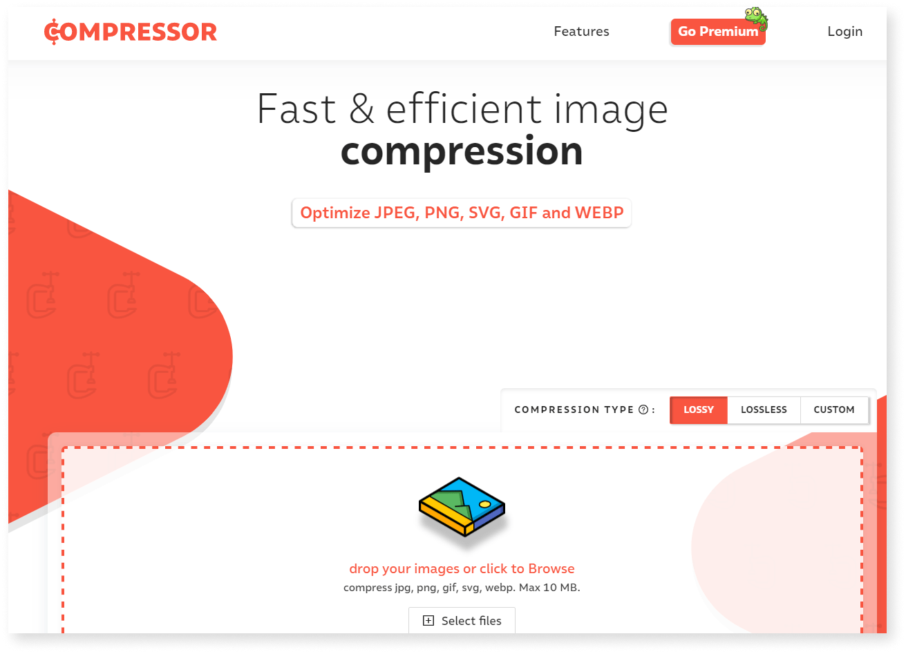 screenshot of the home page of image compressor website