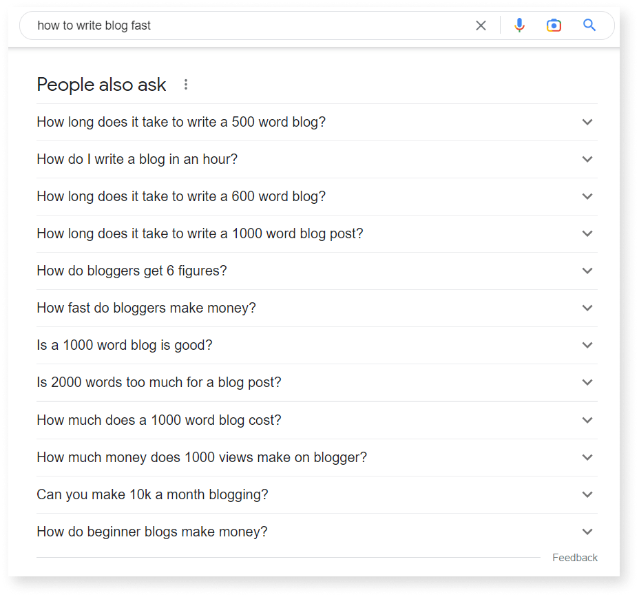 screenshot of people also ask in Google