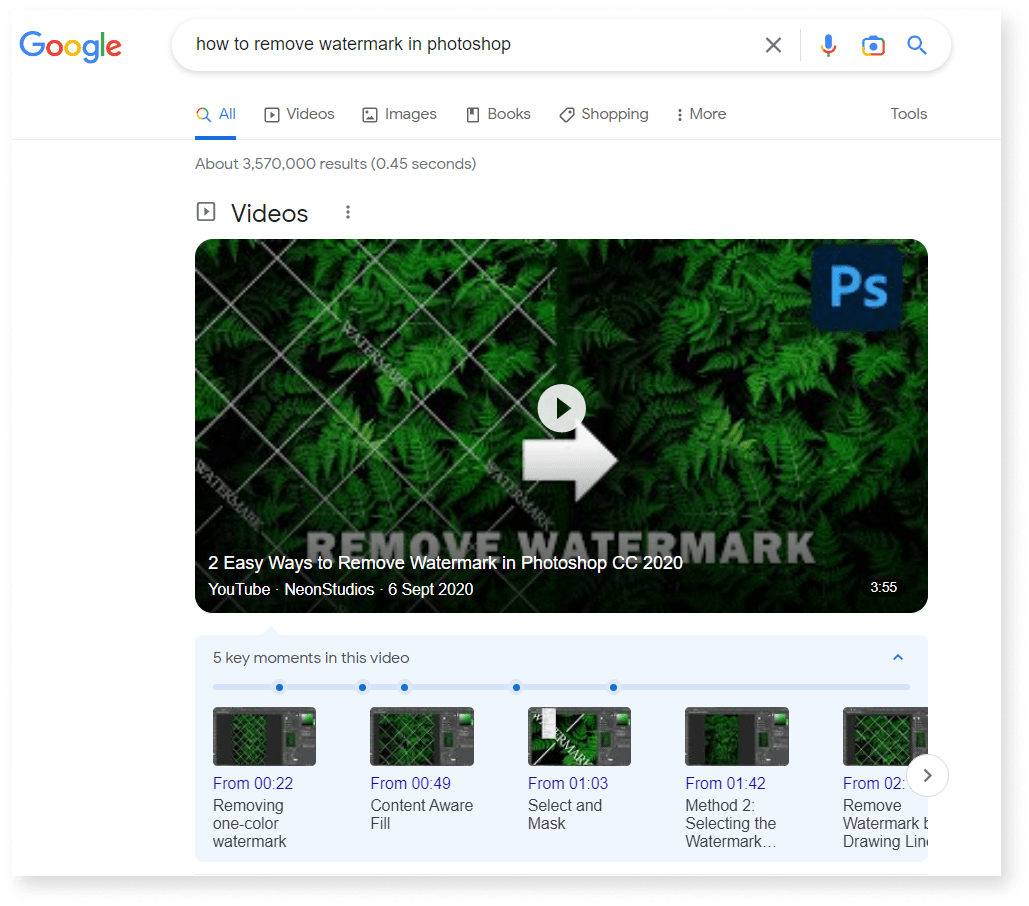 screenshot of video shown on google serp