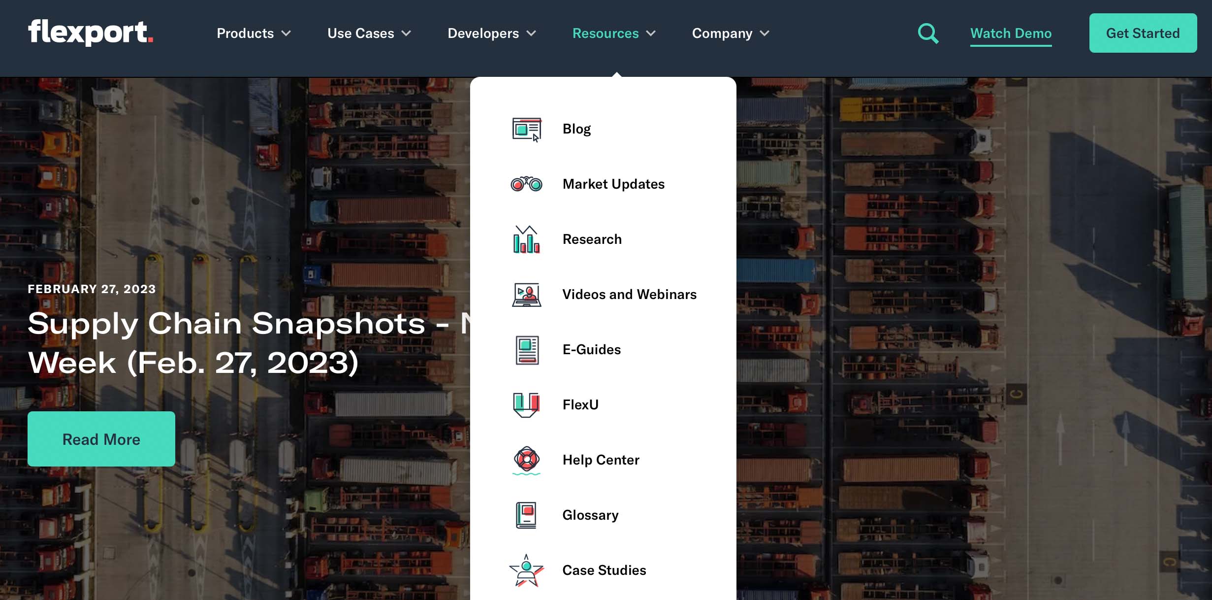 flexport website navigation bar screenshot