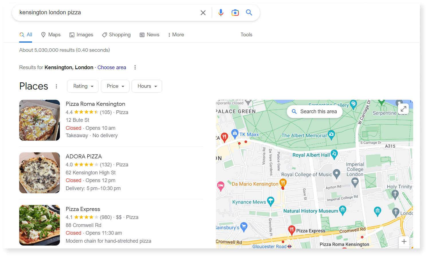 google snack pack shows local store