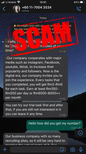 screenshot of scam message
