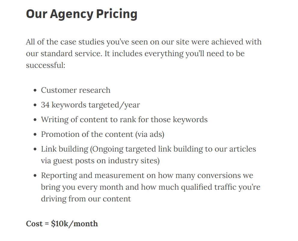 example of content-led seo package price