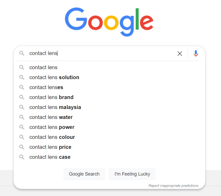 A screenshot of Google Autocomplete feature