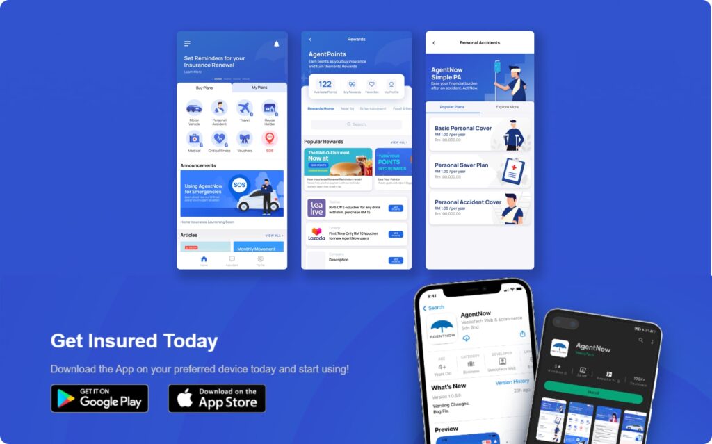 Illustration of mobile app mockup from AgentNow