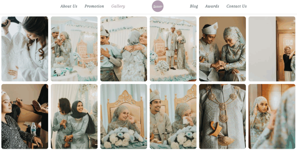 A screenshot of Momento Wedding Photography portfolio