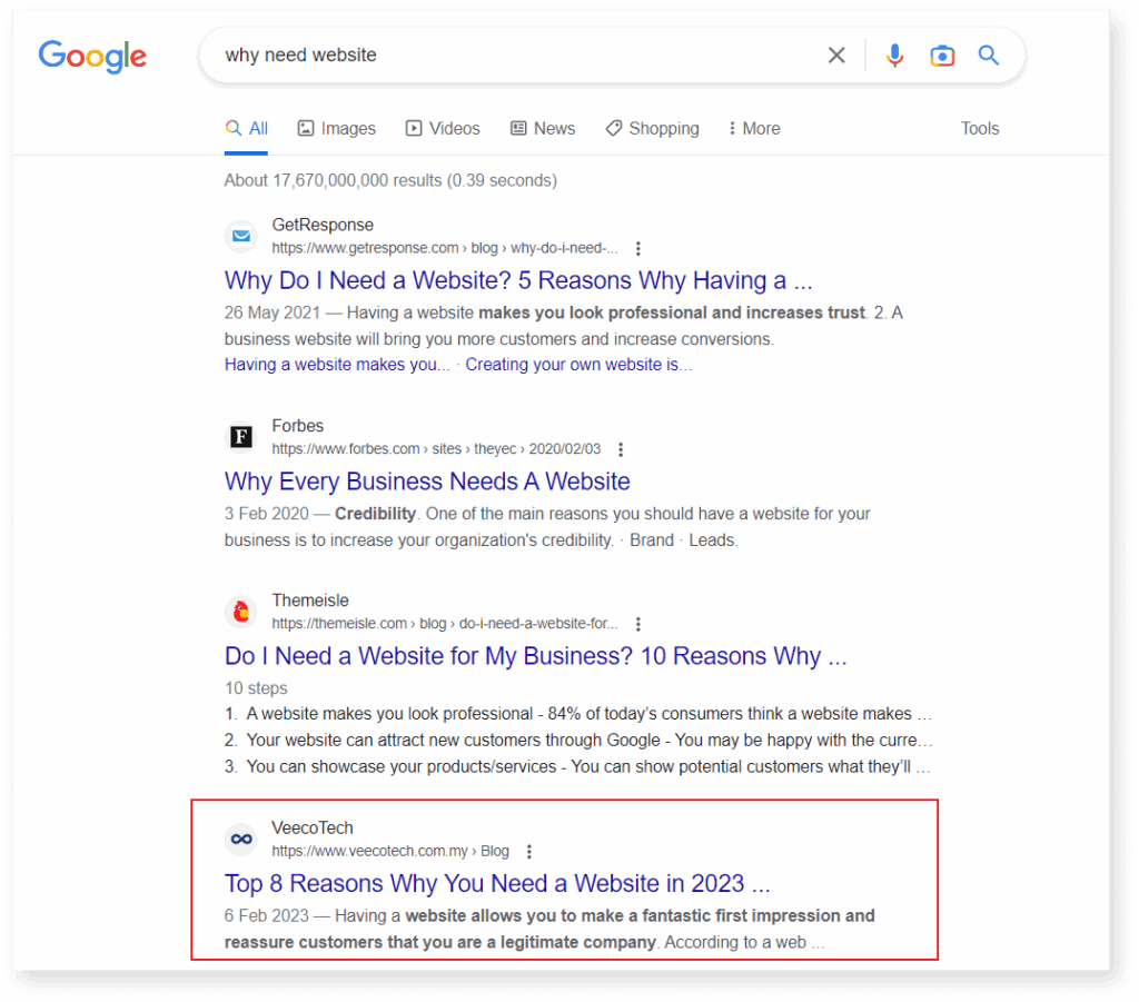 Screenshot of identifying content gap