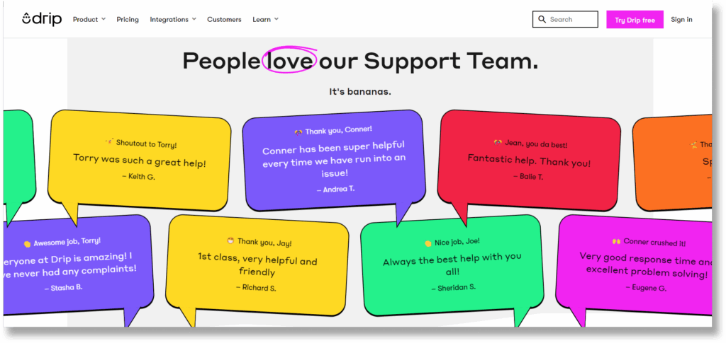 A screenshot of review section in Drip website