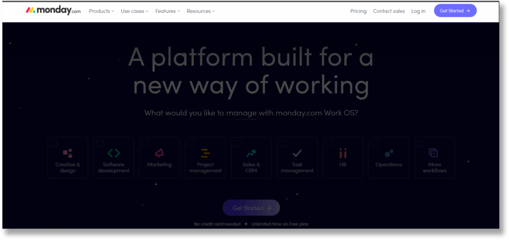 A screenshot of Monday homepage banner