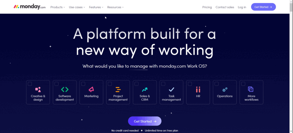 A GIF of Monday mega menu