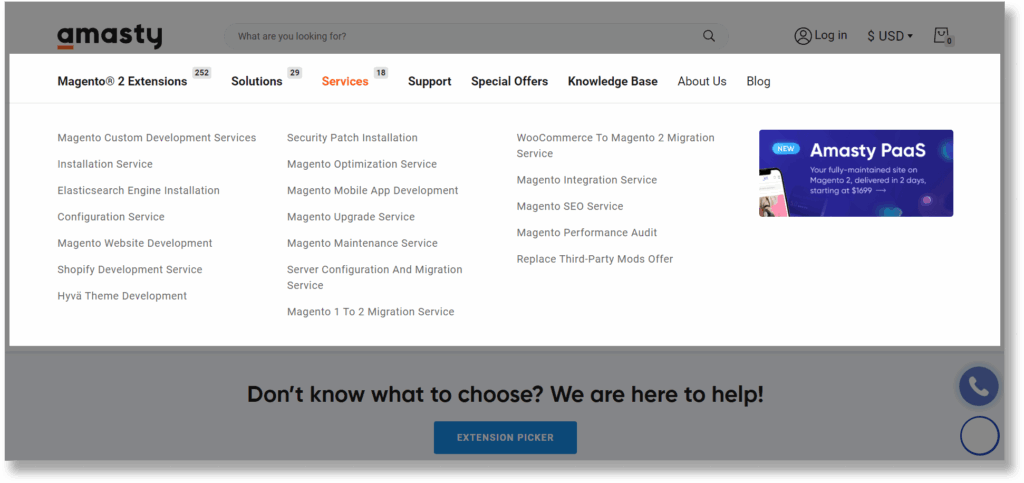 A screenshot of mega menu from Amasty