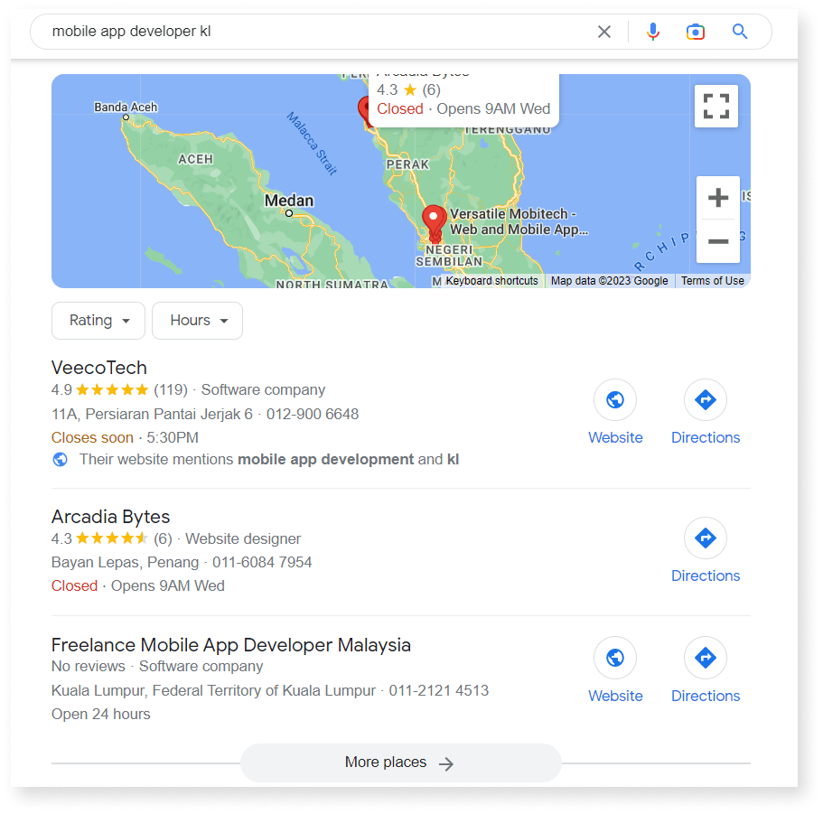 A screenshot of Google Snack Pack example