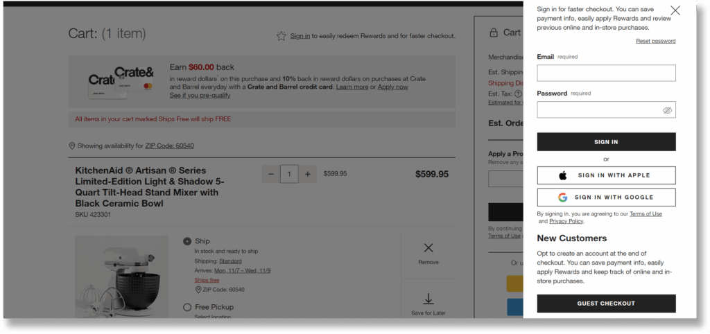 A screenshot of guest checkout