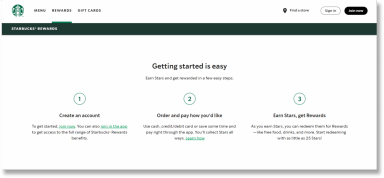A screenshot of Starbuck rewards loyalty program