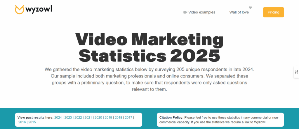 A screenshot of Wyzowl video marketing statistics 2025