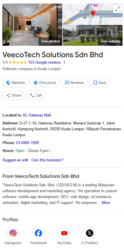 VeecoTech Google My Business example