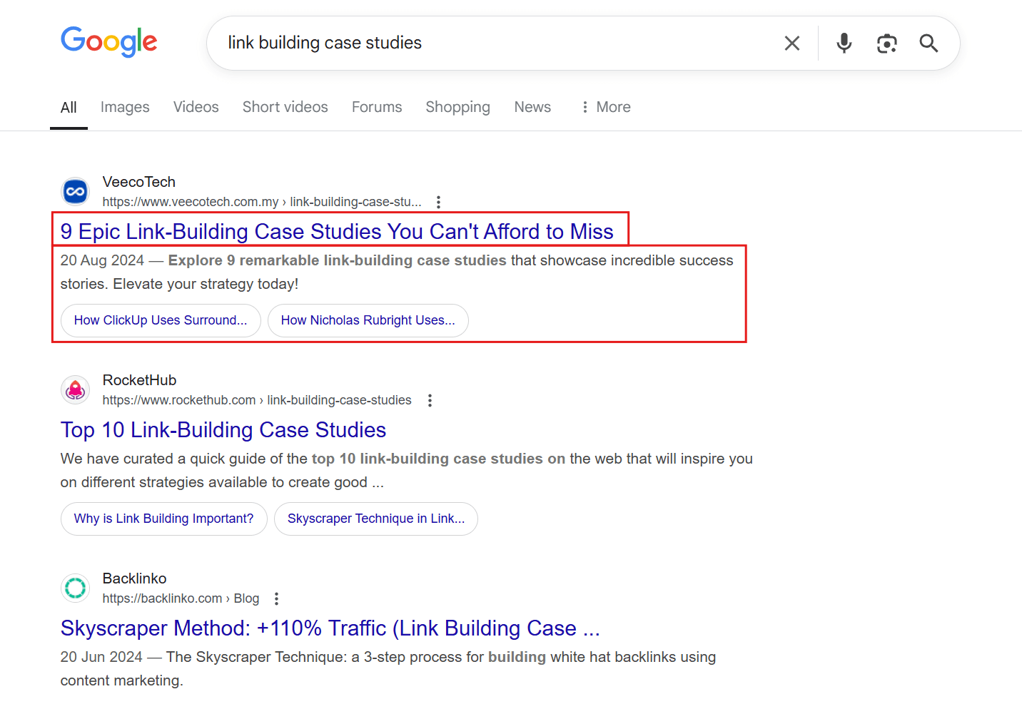Meta title and description example on SERP