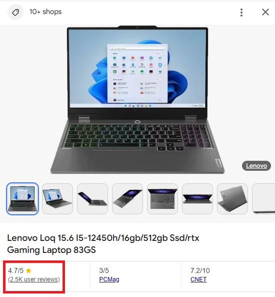 Google Reviews of a product in Google Shopping