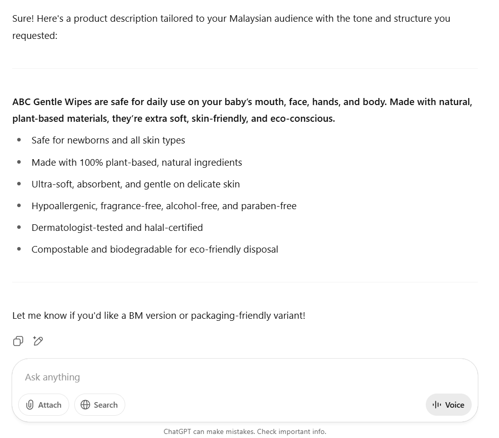 A product description generated by ChatGPT