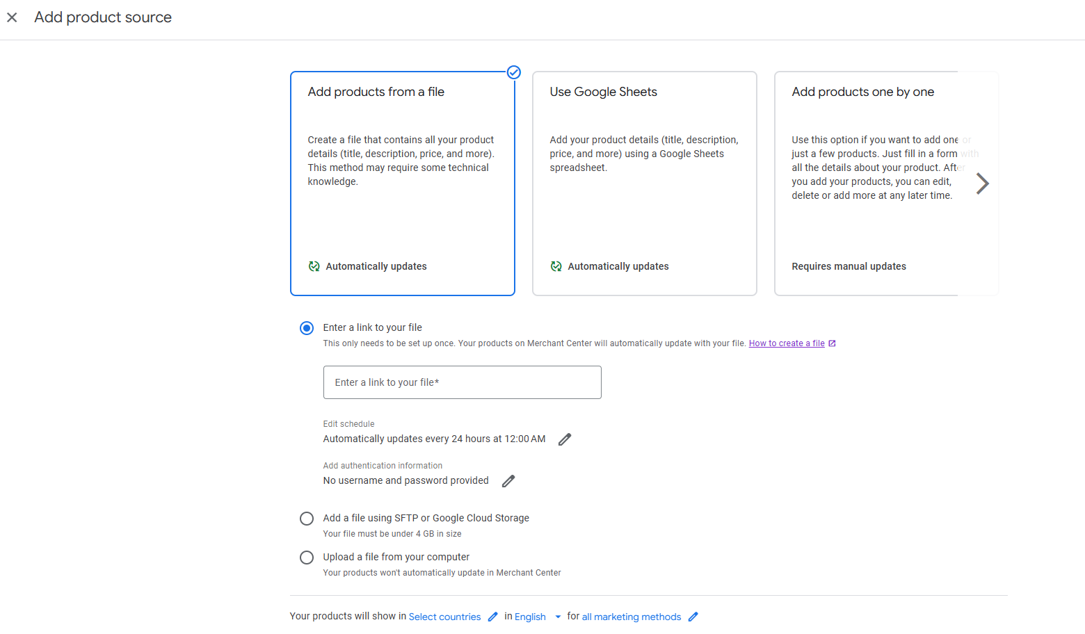Add a product source in Google Merchant Center