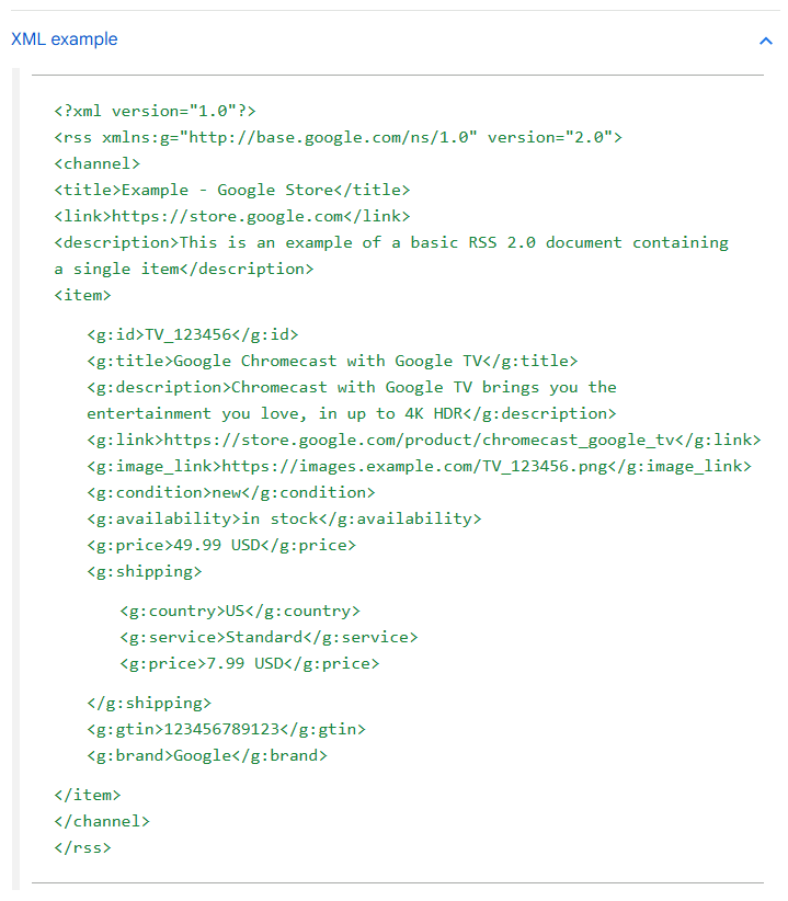 Example of file format in Google Merchant Center