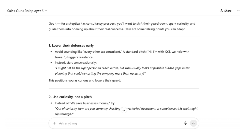 Respond of Sales Guru Roleplayer