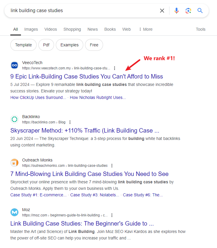 Rank 1 link building case study