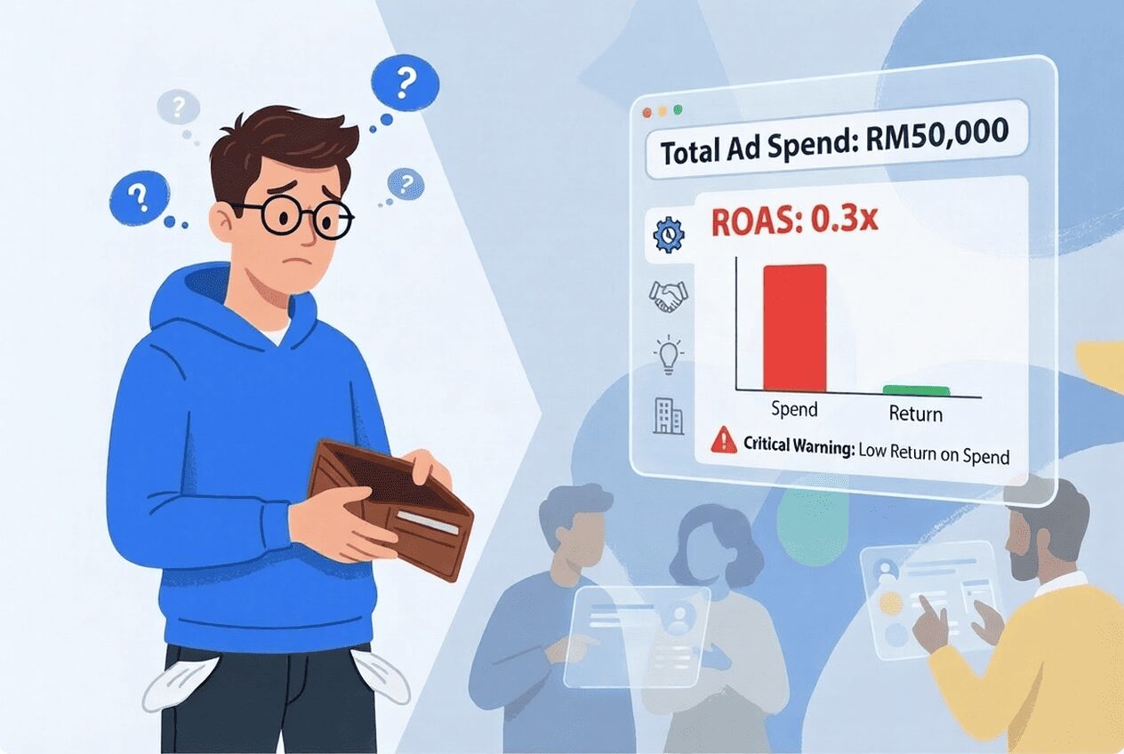 A business owner with a sad face as his ROAS is extremely poor